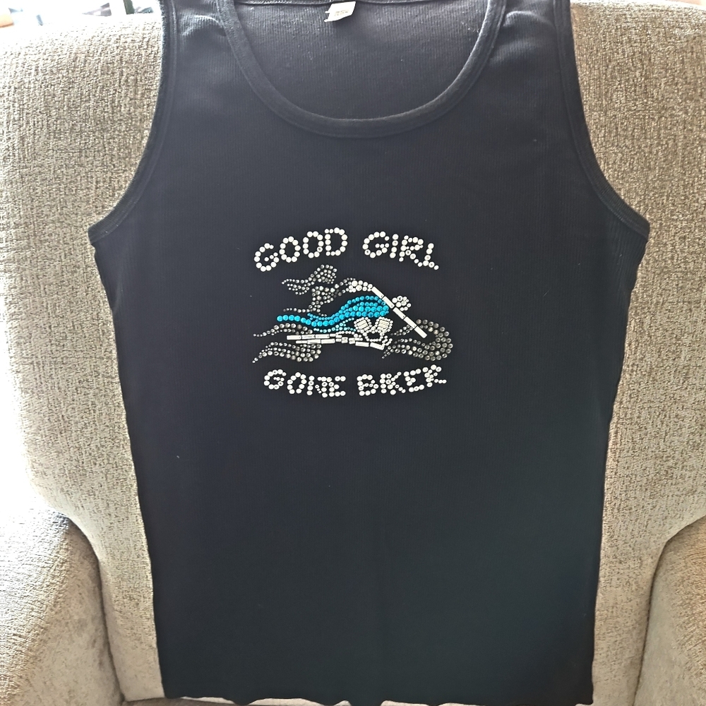 Anvil Black Tank Top with Rhinestone Accents